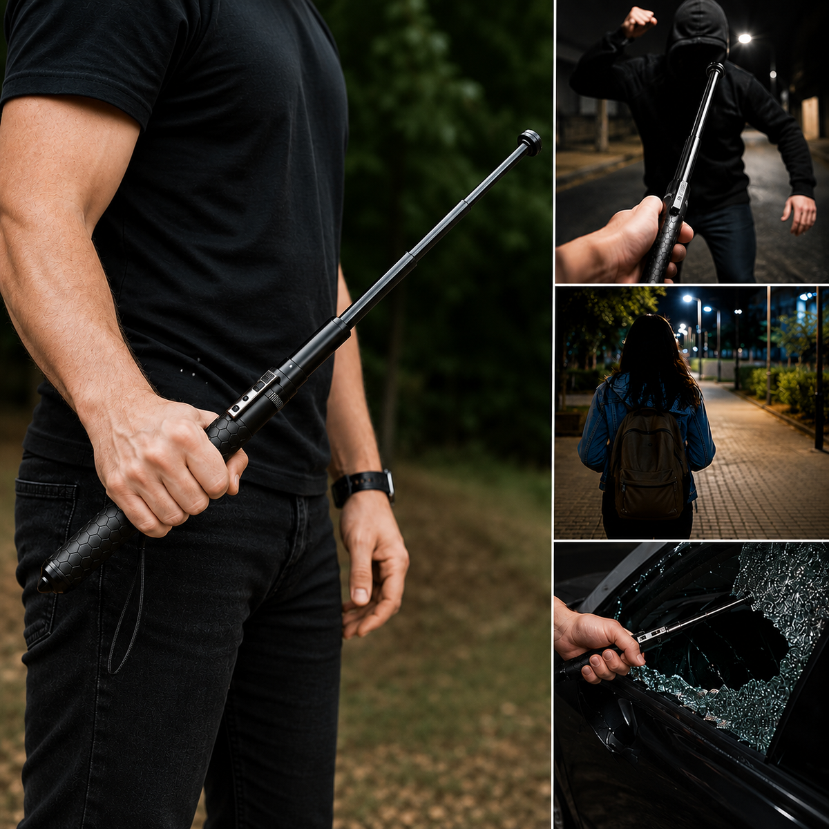Telescopic Walking Stick with Automatic Extension Mechanism Adjustable Height Walking Outdoor Trekking | Sansoti