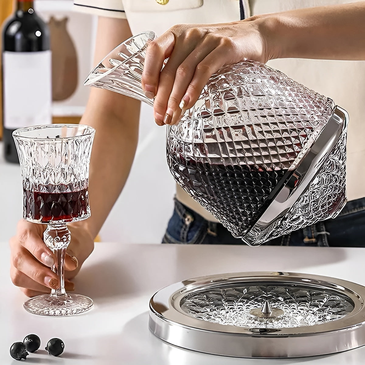Wijnkaraf Kristalglas 1500ml 360° Draaibaar Transparant Decanteerkaraf Wijn Water Tafel Cadeau Diner | Sansoti