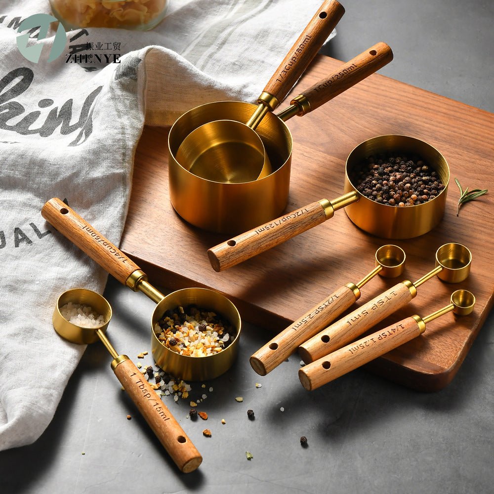 Messlöffel- und Messbecher-Set aus Edelstahl mit Holzgriff – 8-teilig | Restfield