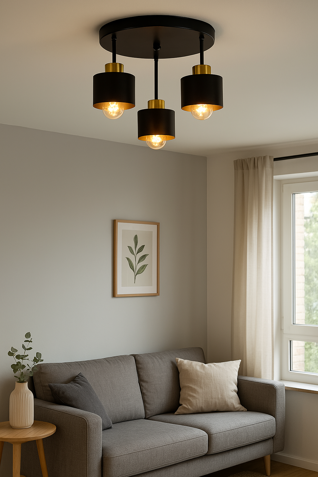 Plafondlamp 3 Lichts Zwart Goud Metaal E27 Ø30cm Modern Design | Sansoti