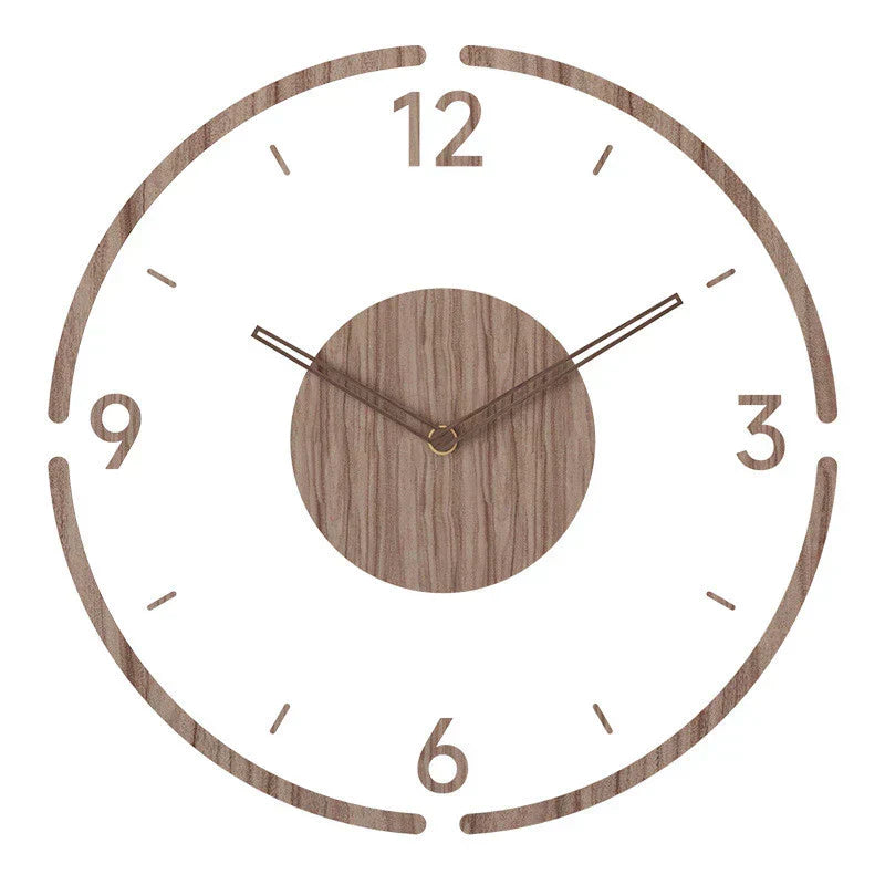 Wooden Wall Clock Scandinavian Design Round Clock Battery-Powered Modern Minimalist Home Decor Living Room | Sansoti