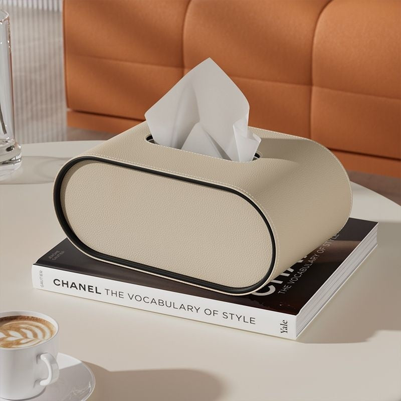 Tissuebox Leer Ovaal 22cm Oranje Bureau Woonkamer Tissuehouder Luxe Tissuedoos Decoratief Modern Interieur | Sansoti