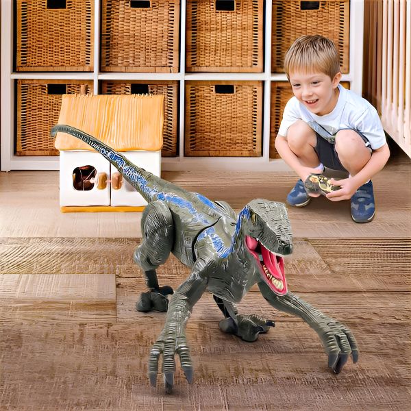 Robot dinosaure Velociraptor télécommandé 45cm, gris et jaune, jouet pour enfants | Sansoti