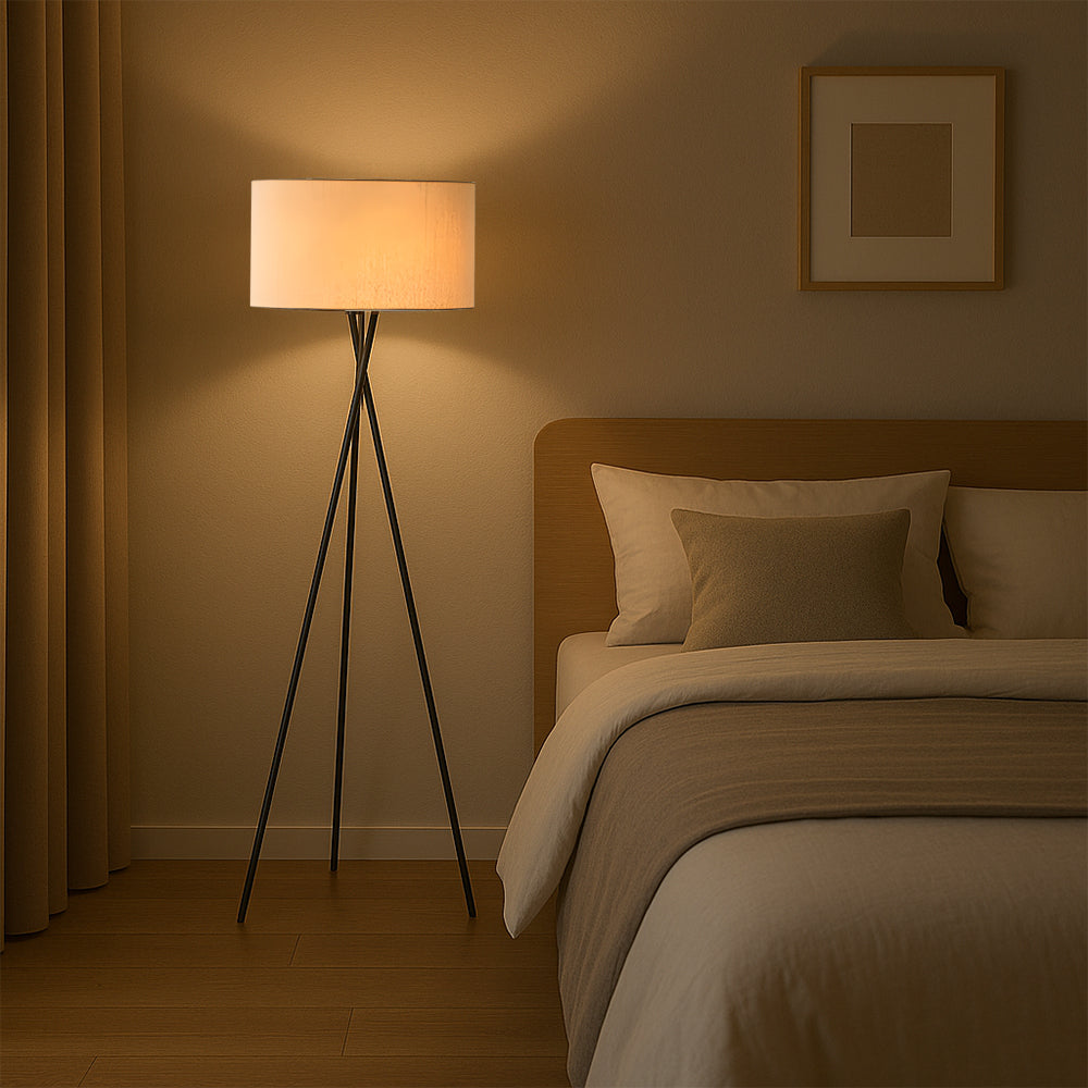 Lampa podłogowa z jedwabnym abażurem, 160 cm, ciepła biel 3000K, do salonu, sypialni i kącika do czytania, skandynawski design, nastrojowe oświetlenie | Sansoti