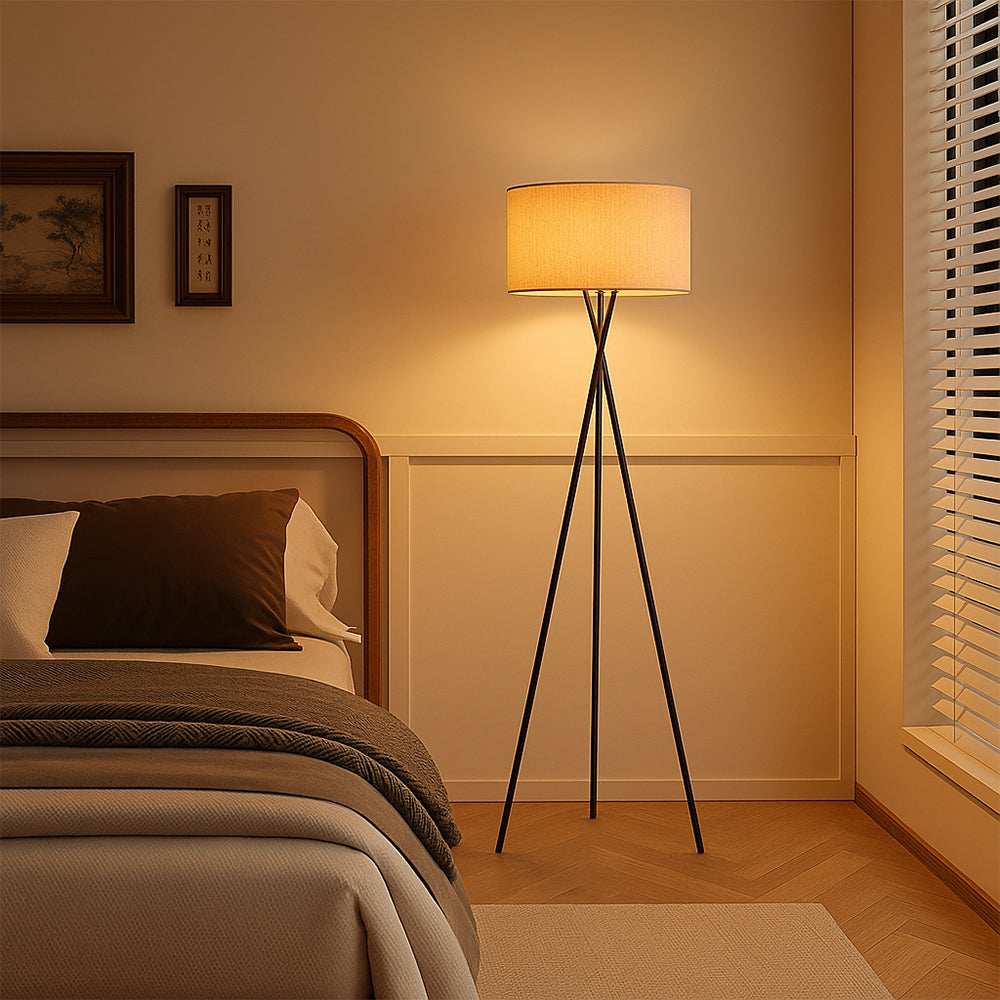 Lampa podłogowa z jedwabnym abażurem, 160 cm, ciepła biel 3000K, do salonu, sypialni i kącika do czytania, skandynawski design, nastrojowe oświetlenie | Sansoti