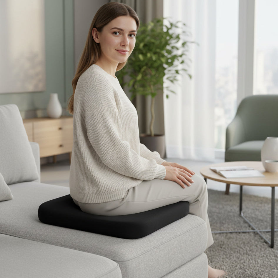 Ergonomic Seat Cushion with Non-Slip Base Shape-Retaining Memory Foam Filling for Car Office Home Optimal Comfort | Sansoti