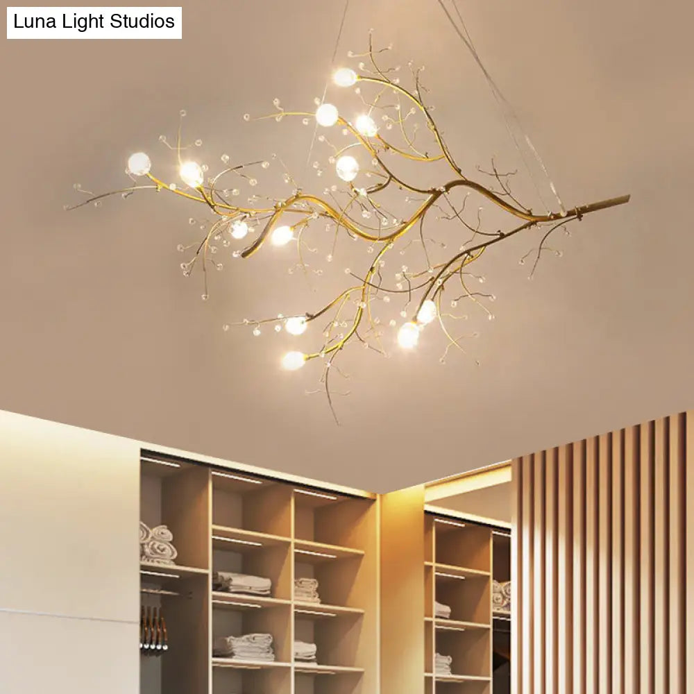 Metallic Kroonluchter met Kristallen Takken – 10 Lichtpunten – Romantische Hanglamp voor Woonkamer, Eetkamer en Slaapkamer | Sansoti