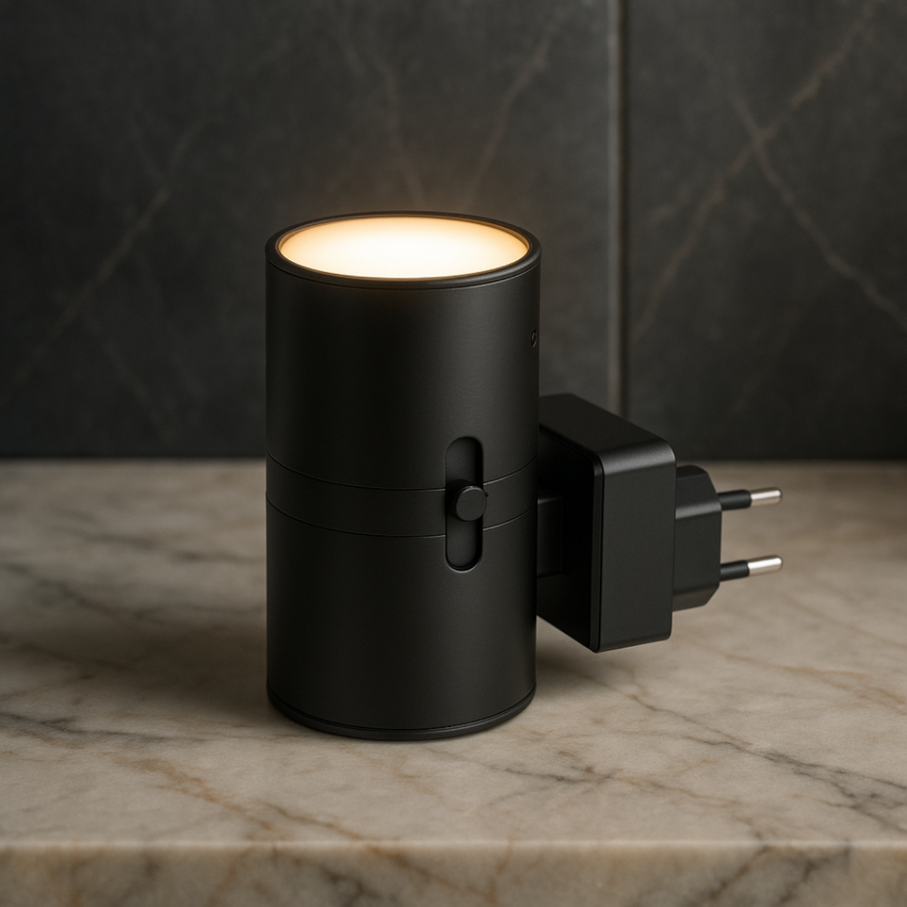 Dimmable Plug-In Night Light LED 10x10x8cm Black White Bedroom Hallway Bathroom Children's Room Wall Light | Sansoti