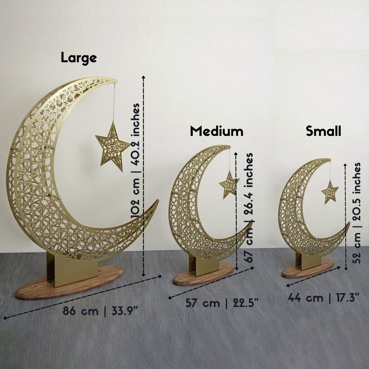 Islamitische Maan & Ster Wanddecoratie — Metalen Ramadan Ornament in Goud of Zwart | Sansoti