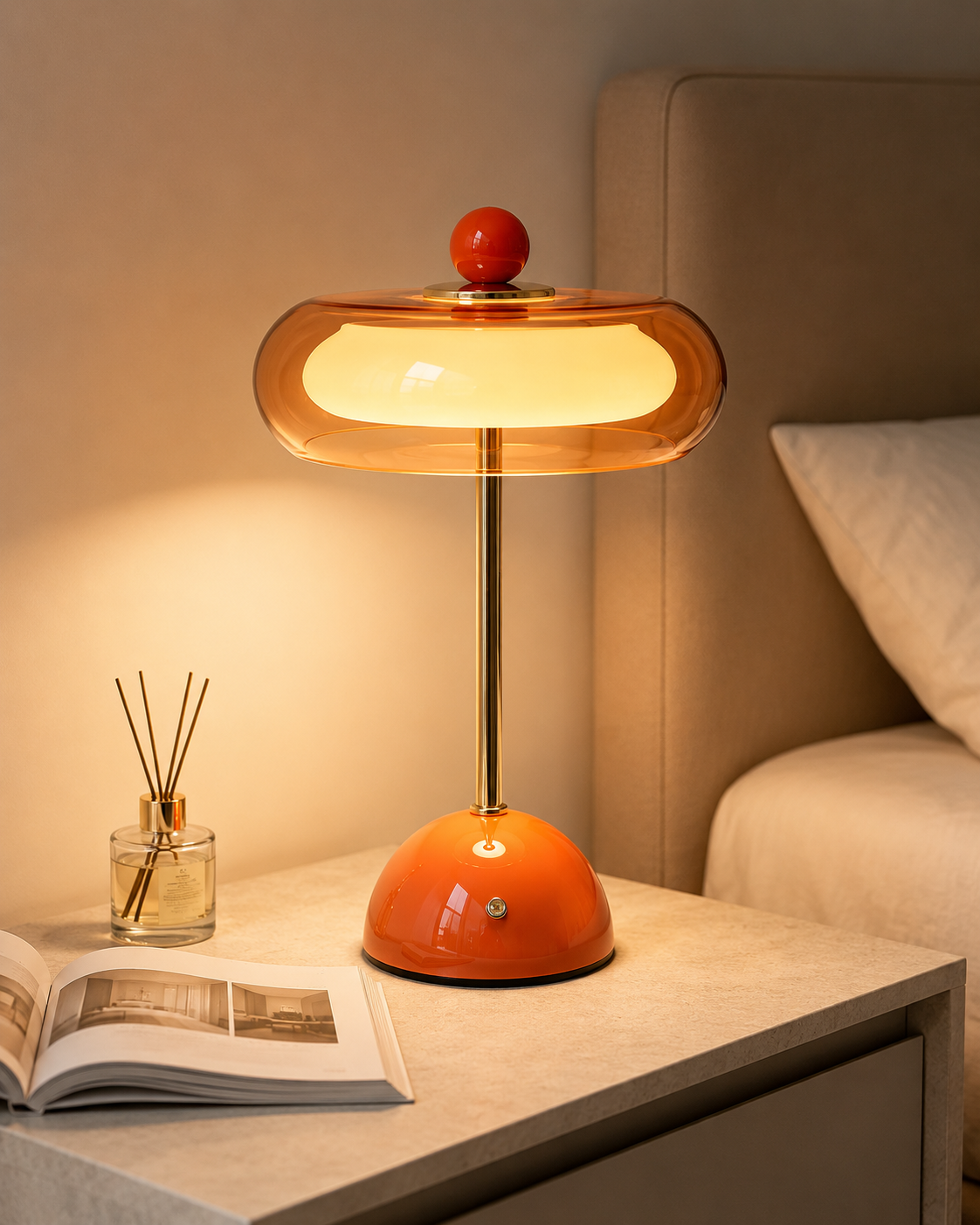 Rechargeable Glass Table Lamp with Dimming Function – Retro Design in 6 Colors – USB-C – 3 Color Temperatures | Sansoti