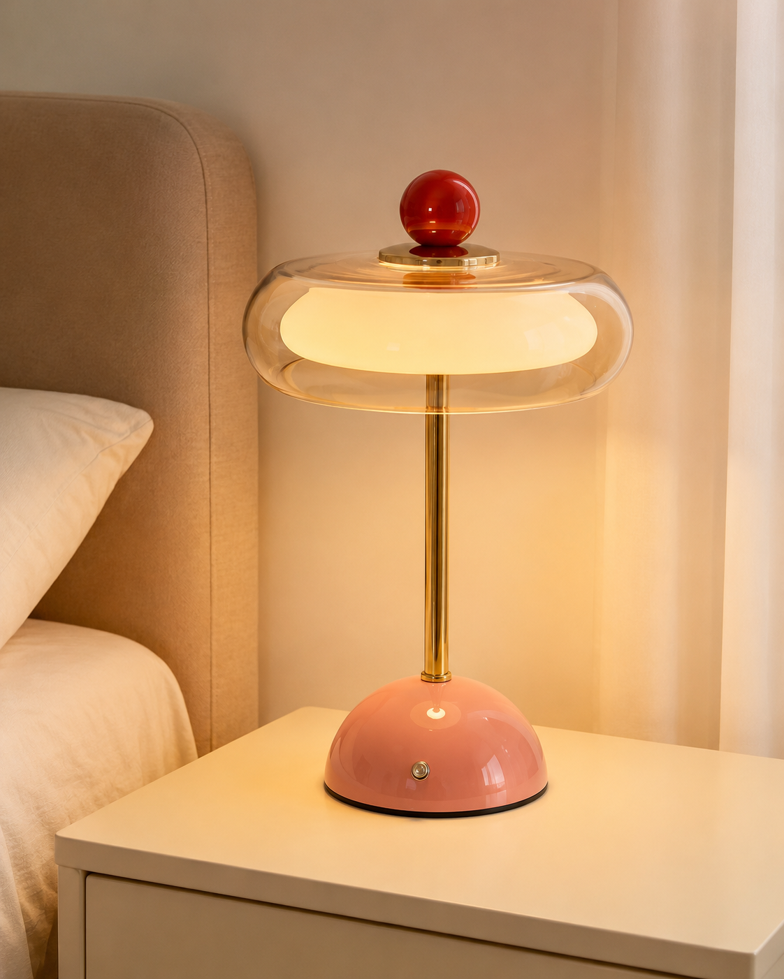 Rechargeable Glass Table Lamp with Dimming Function – Retro Design in 6 Colors – USB-C – 3 Color Temperatures | Sansoti