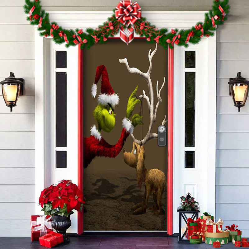 Kerstdeurposter Textiel 91x203 cm Feestelijke Thema's Herbruikbaar Duurzaam Voordeurversiering Kerstdecoratie | Sansoti