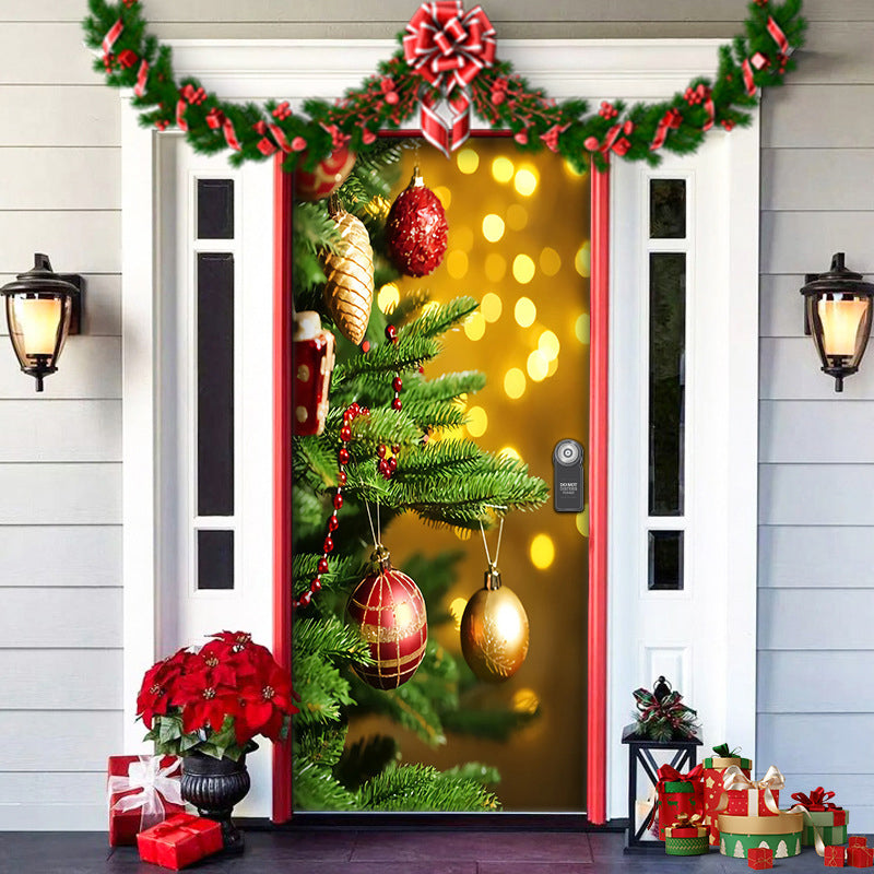 Kerstdeurposter Textiel 91x203 cm Feestelijke Thema's Herbruikbaar Duurzaam Voordeurversiering Kerstdecoratie | Sansoti