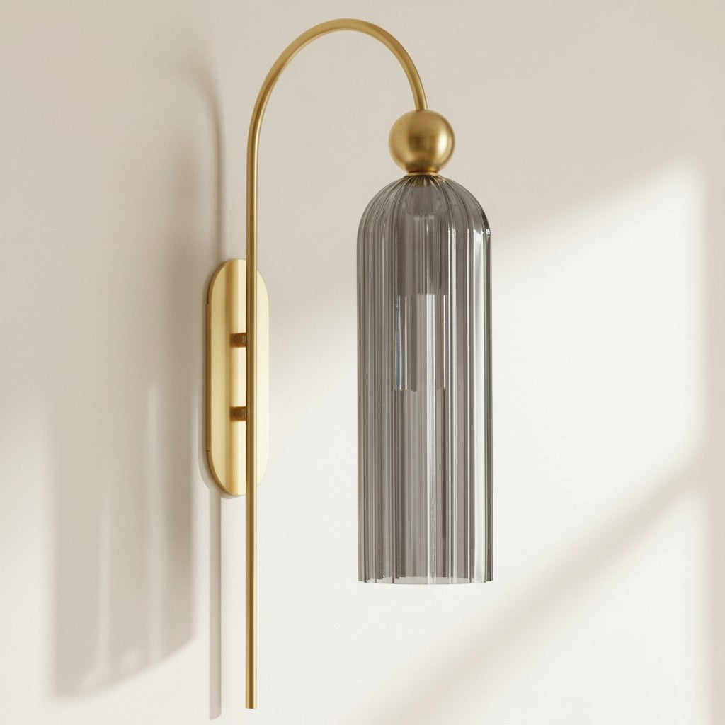 Geribbelde Glazen Wandlamp Cilindervorm met Gouden Fitting voor Gang, Slaapkamer, Woonkamer | Sansoti