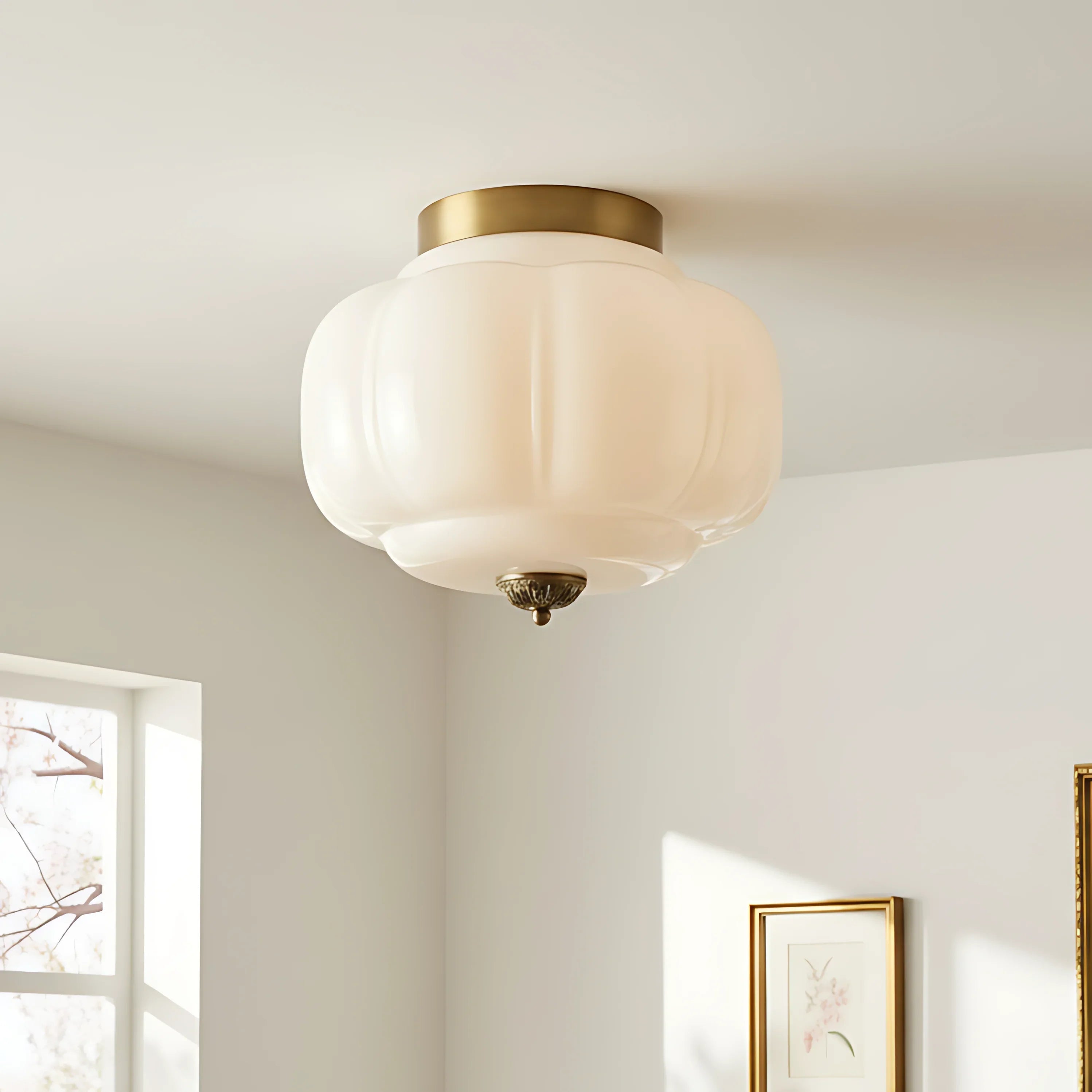 Vintage Semi-Plafondlamp Melkglas Pompoen Eloise E26 Retro Plafondverlichting Woonkamer | Sansoti