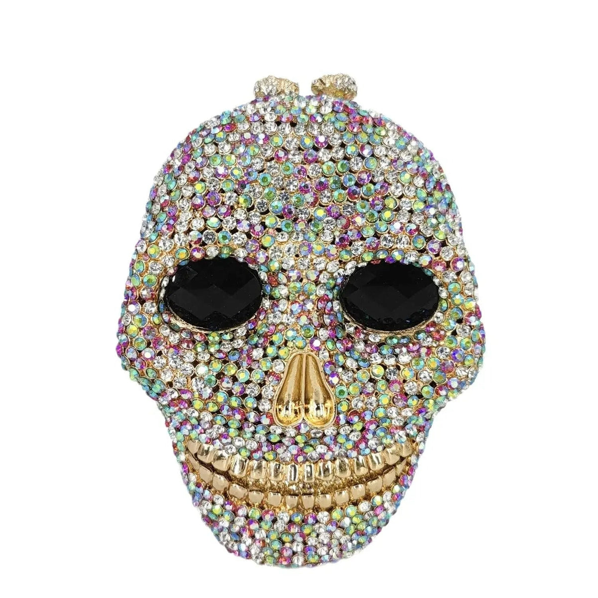 Sac tête de mort avec cristaux, pochette pour femme en similicuir noir, chaîne amovible, sac de fête, sac de soirée, sac bandoulière | Sansoti
