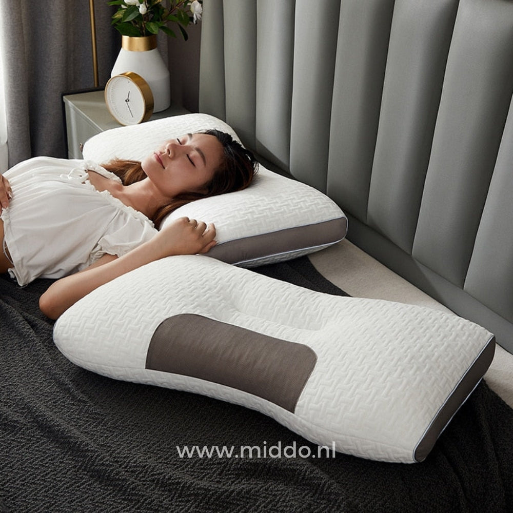 Ergonomisch Neksteunkussen Memory Foam voor Rug- en Zijslapers 48x74cm met Kussenslopen Optimale Neksteun | Sansoti
