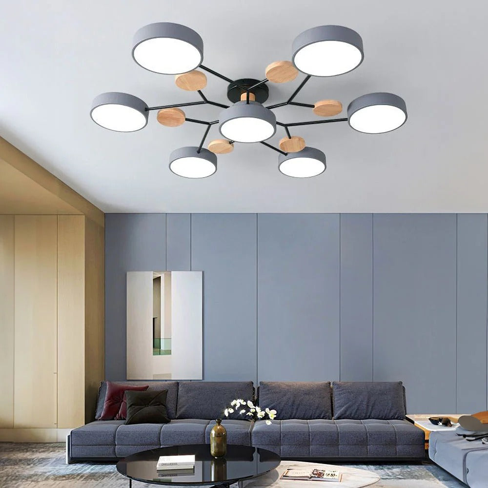 LED Ceiling Light Circular Semi-Flush Iron Acrylic Modern Dimmable Lighting Living Room Bedroom Ceiling | Sansoti