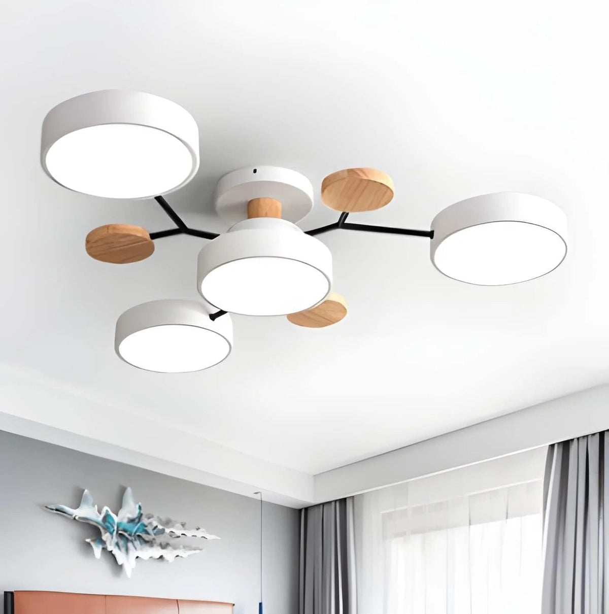 LED Ceiling Light Circular Semi-Flush Iron Acrylic Modern Dimmable Lighting Living Room Bedroom Ceiling | Sansoti