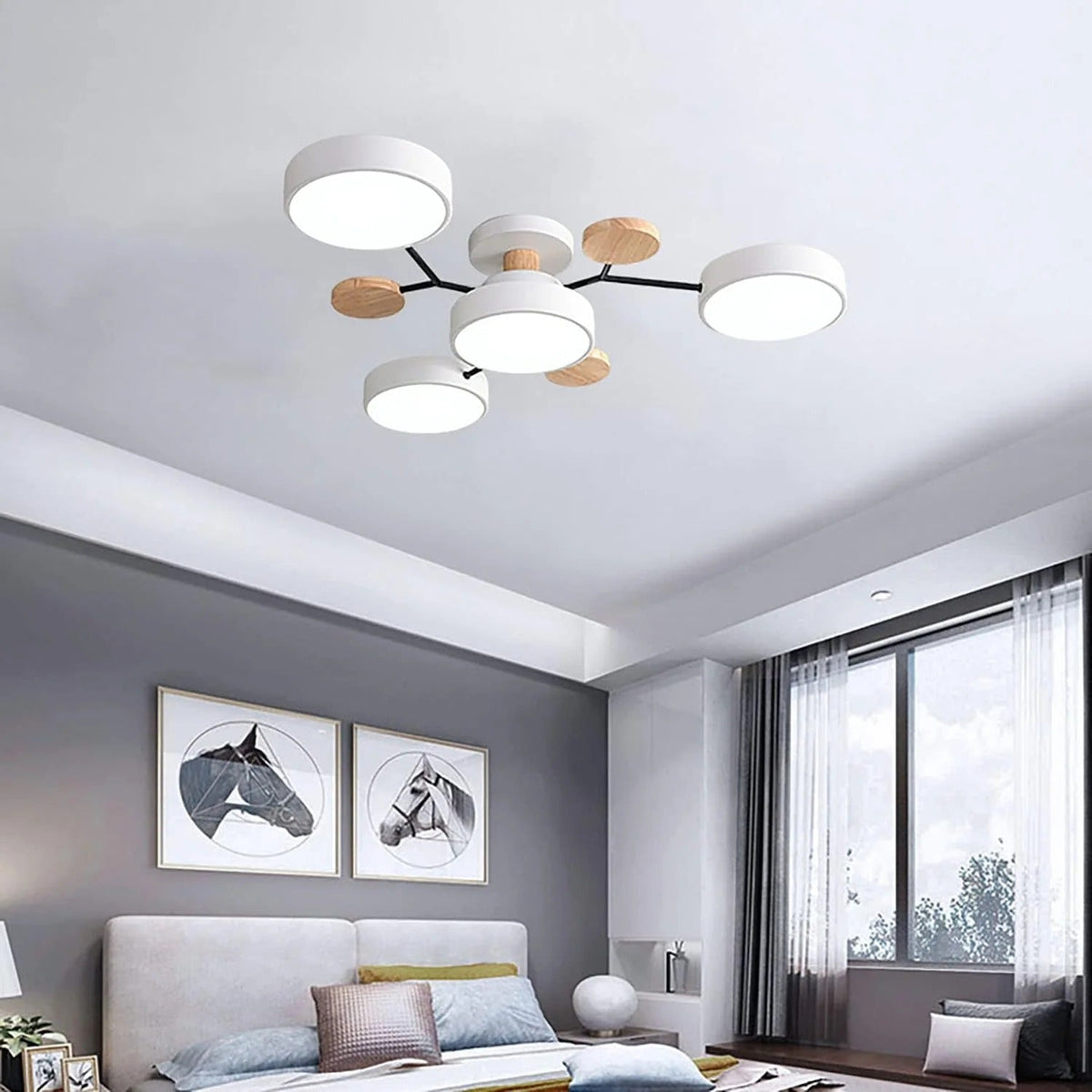 LED Ceiling Light Circular Semi-Flush Iron Acrylic Modern Dimmable Lighting Living Room Bedroom Ceiling | Sansoti