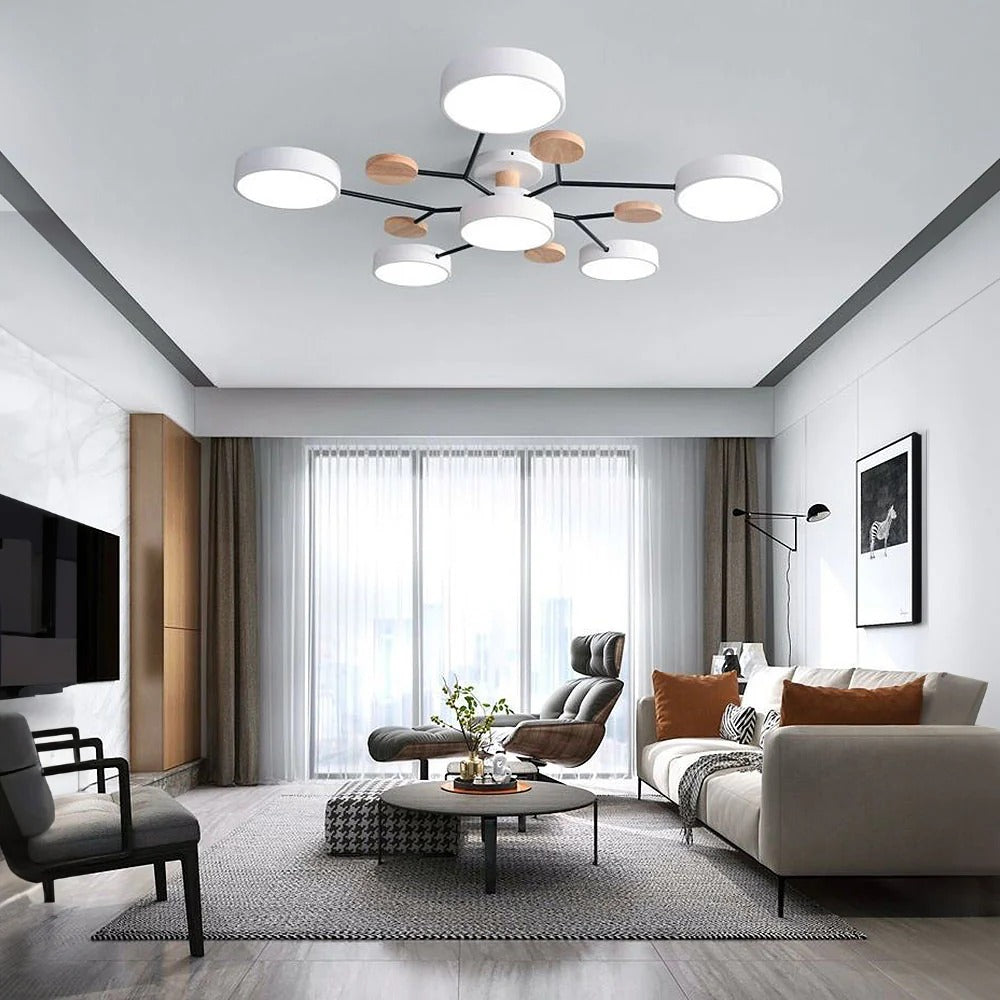 LED Ceiling Light Circular Semi-Flush Iron Acrylic Modern Dimmable Lighting Living Room Bedroom Ceiling | Sansoti