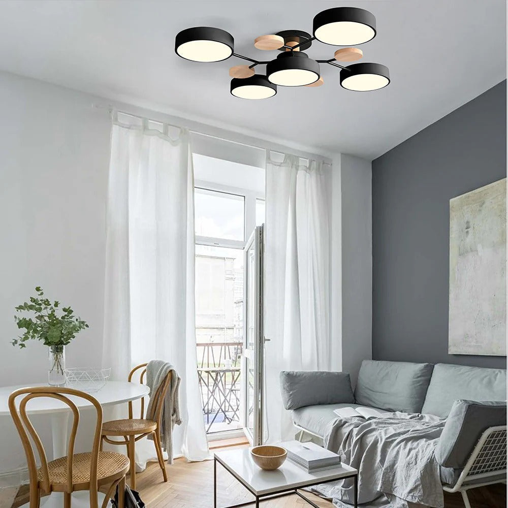 LED Ceiling Light Circular Semi-Flush Iron Acrylic Modern Dimmable Lighting Living Room Bedroom Ceiling | Sansoti