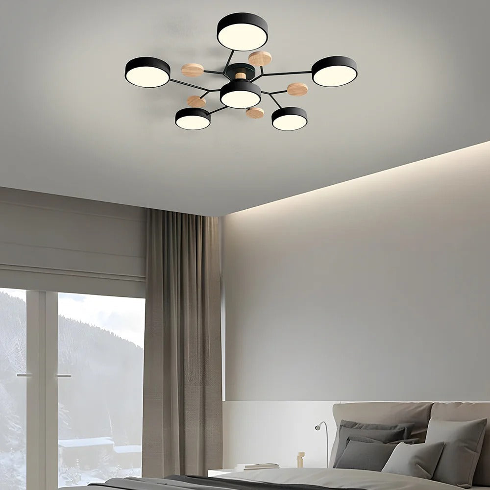 LED Ceiling Light Circular Semi-Flush Iron Acrylic Modern Dimmable Lighting Living Room Bedroom Ceiling | Sansoti