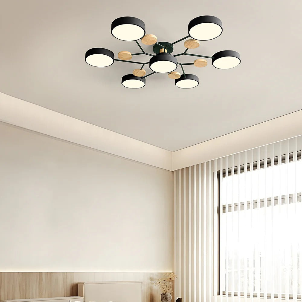 LED Ceiling Light Circular Semi-Flush Iron Acrylic Modern Dimmable Lighting Living Room Bedroom Ceiling | Sansoti