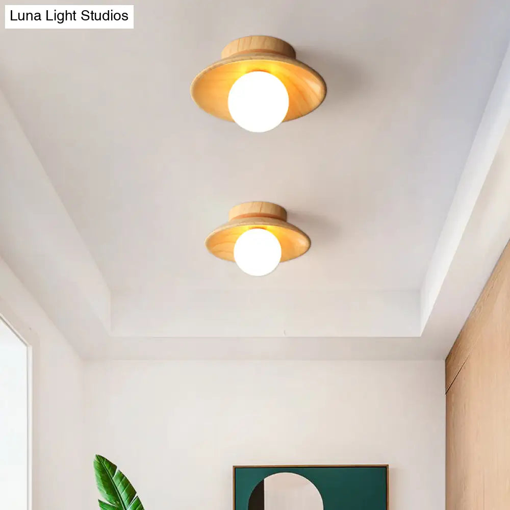 Wooden Semi-Flush Ceiling Light Warm Minimalist Design G9 Socket for Hallway Corridor Bedroom Living Room | Sansoti