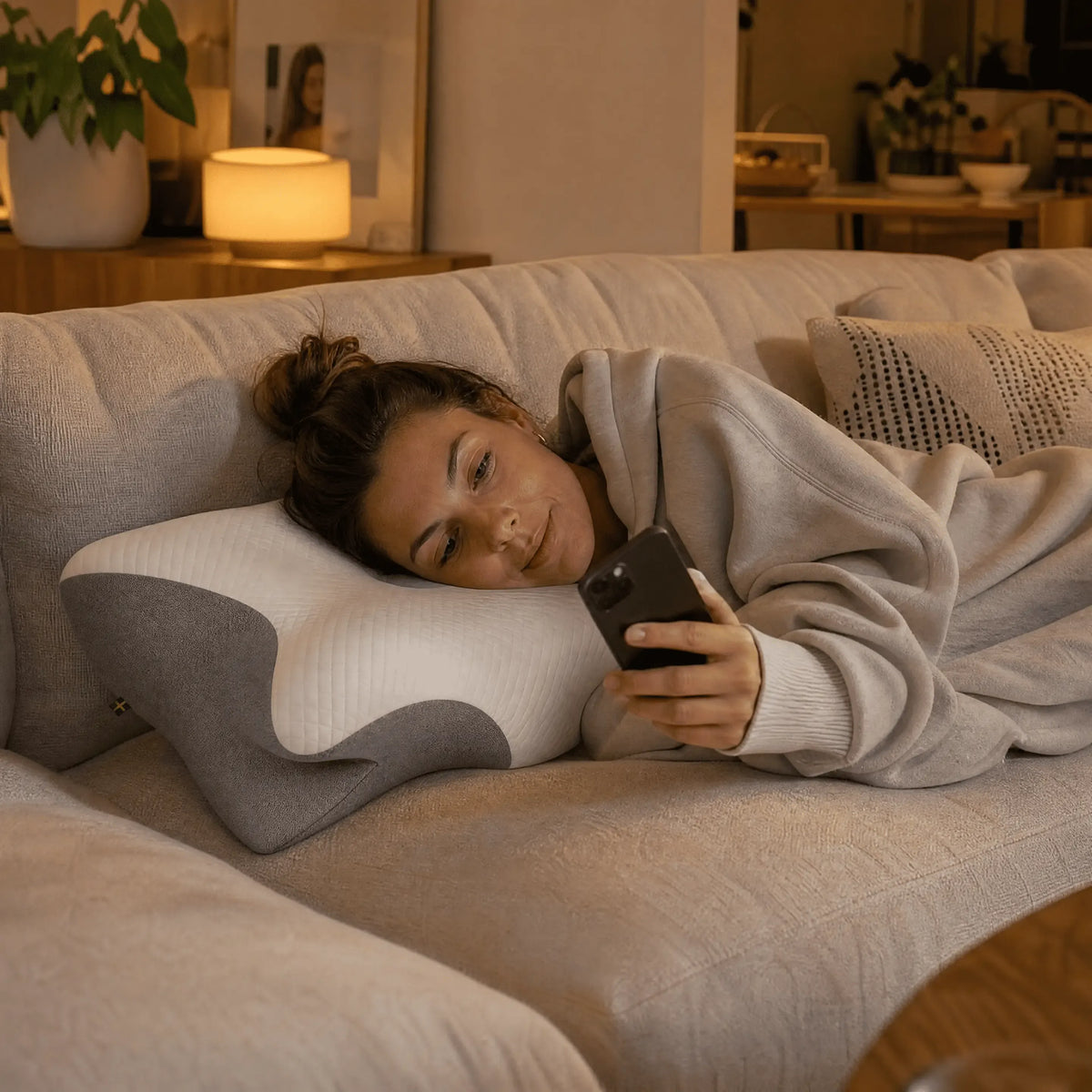 Ergonomisch Nekkussen Memory Foam voor Rug- Zij- en Buikslapers Drukverlagend Ademend met Katoenen Hoes | Sansoti