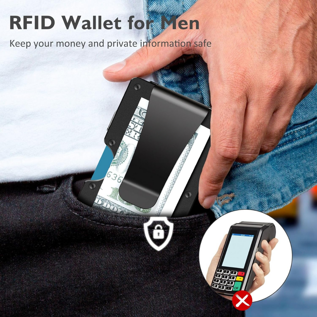 Compacte RFID-Blokkerende Portemonnee van Carbon met Geldclip – Slanke Beveiligingsportemonnee | Sansoti