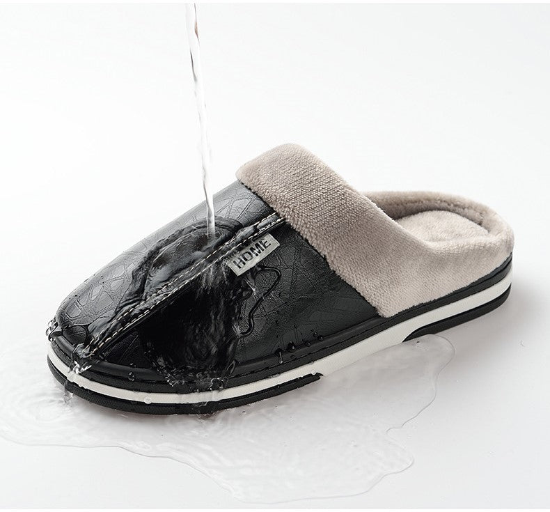 Pantoufles d’hiver chaudes unisexes, étanches, en cuir PU, antidérapantes, avec mousse à mémoire de forme, chaussons d’intérieur confortables pour hommes et femmes | Sansoti