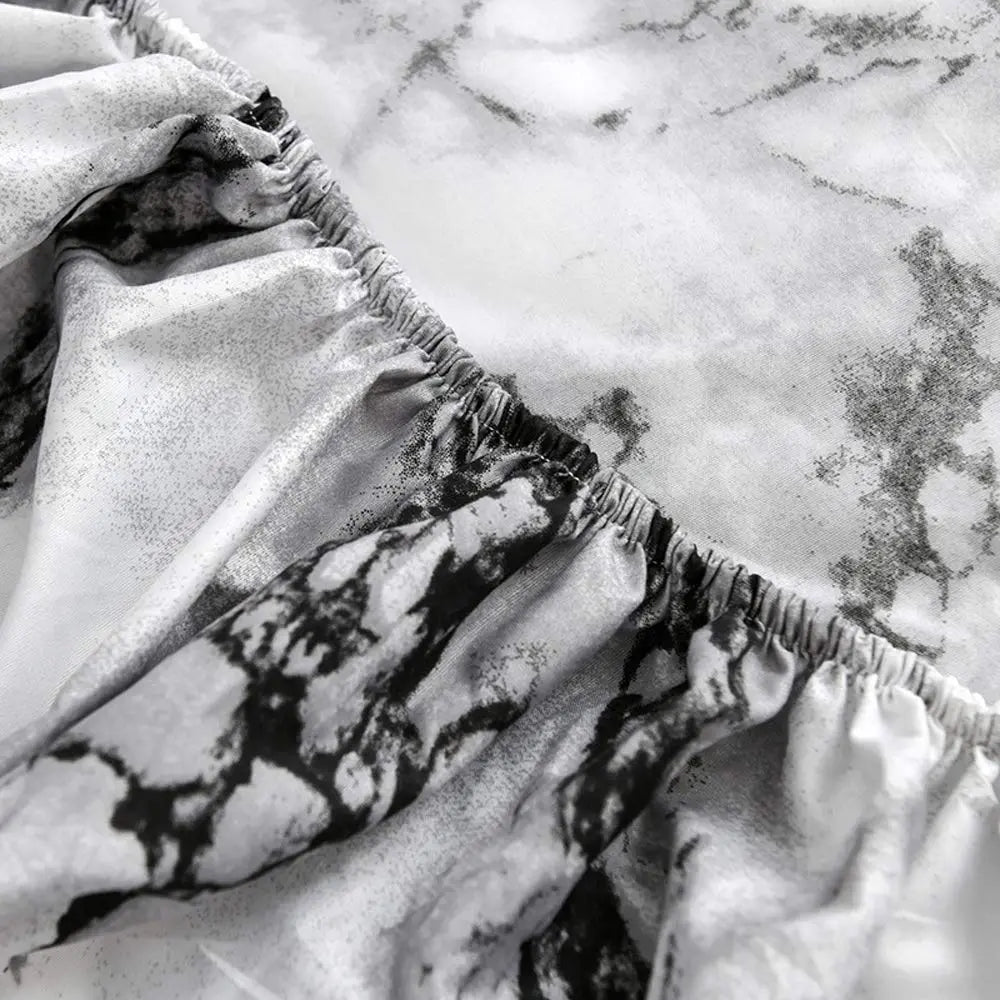 Microfiber Fitted Sheet Set with Marble Print Breathable Fabric Daily Comfort Deep Fit Wrinkle-Free | Sansoti
