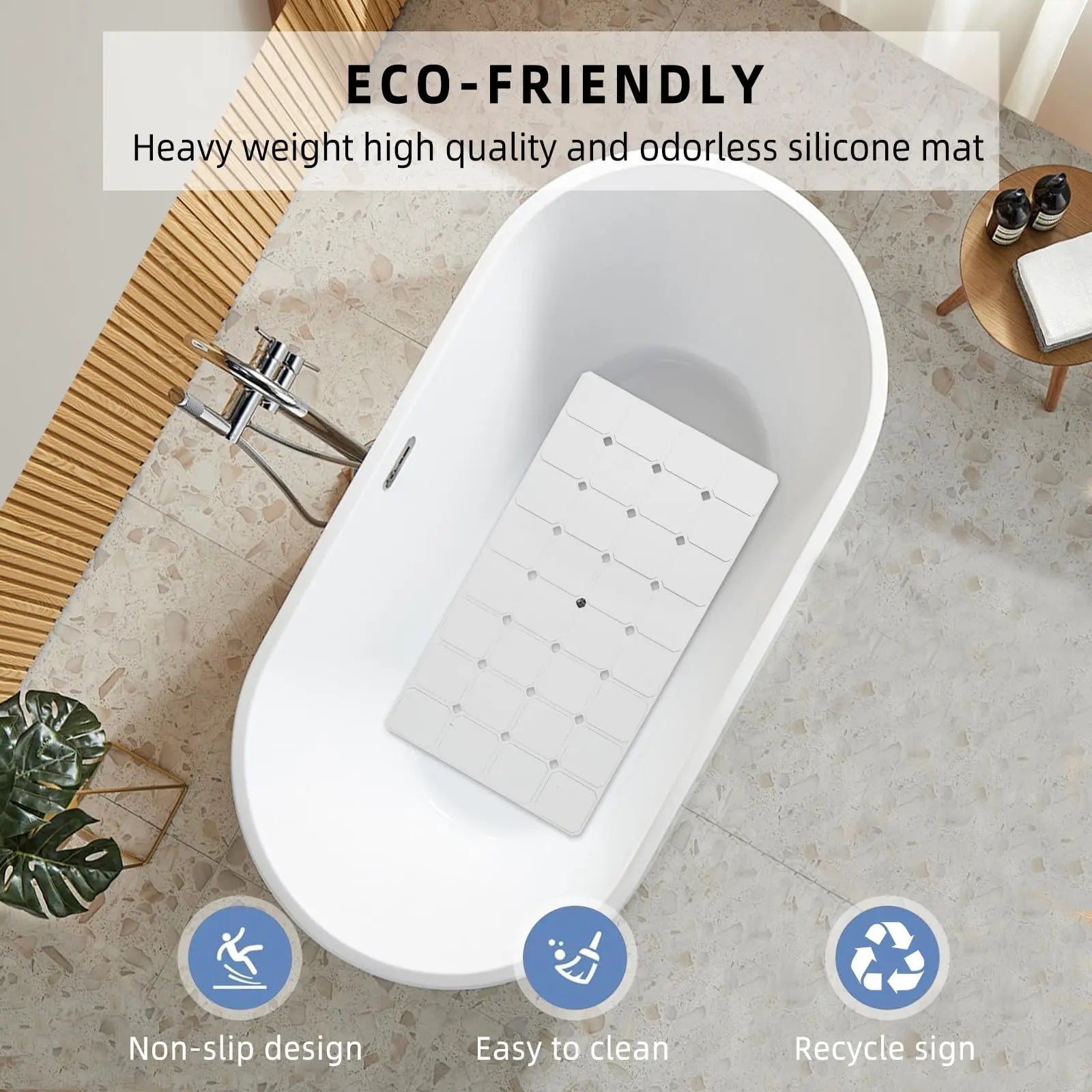 Foldable Non-Slip Bath Mat with Suction Cups Silicone Bathroom Mat for Shower and Bath | Sansoti