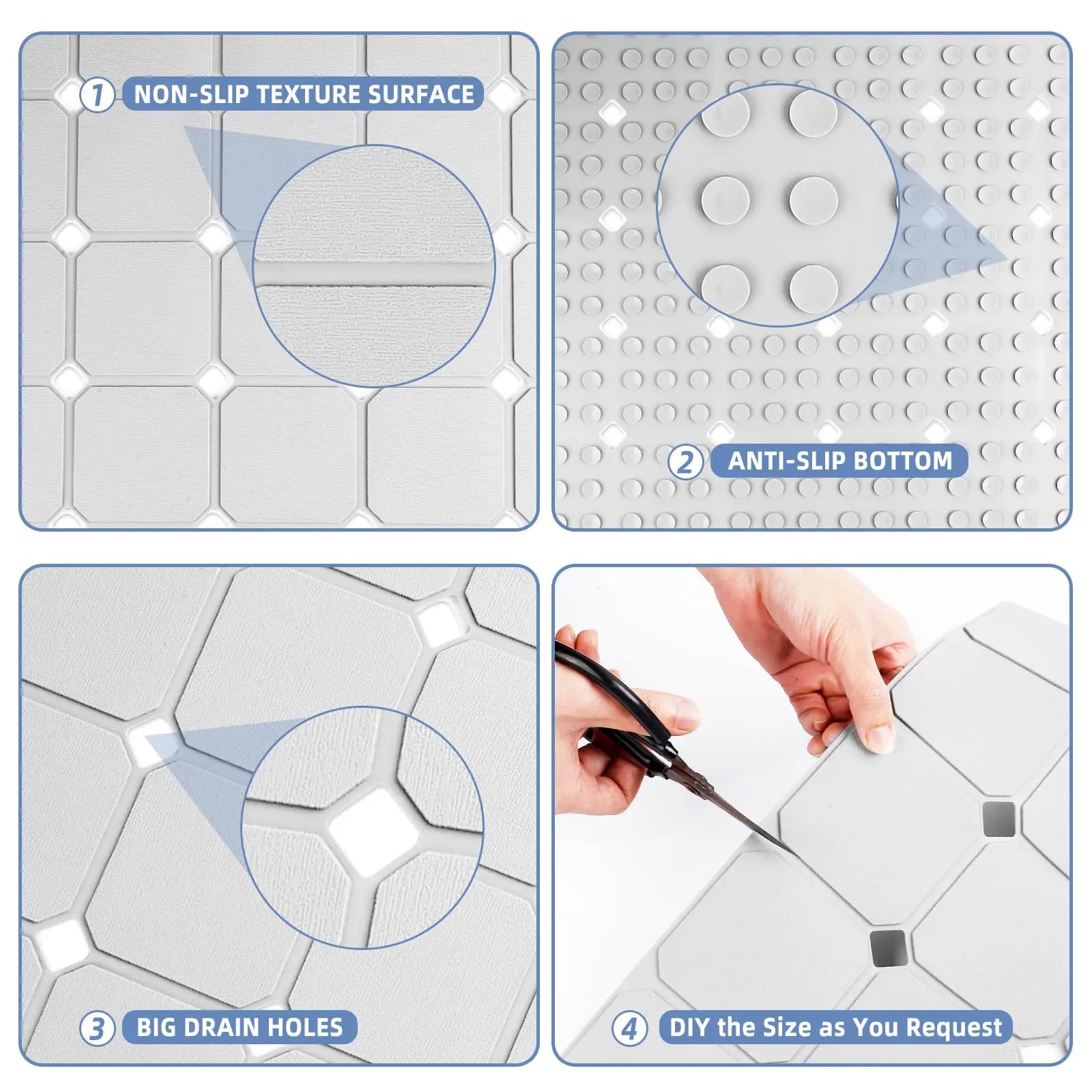 Foldable Non-Slip Bath Mat with Suction Cups Silicone Bathroom Mat for Shower and Bath | Sansoti
