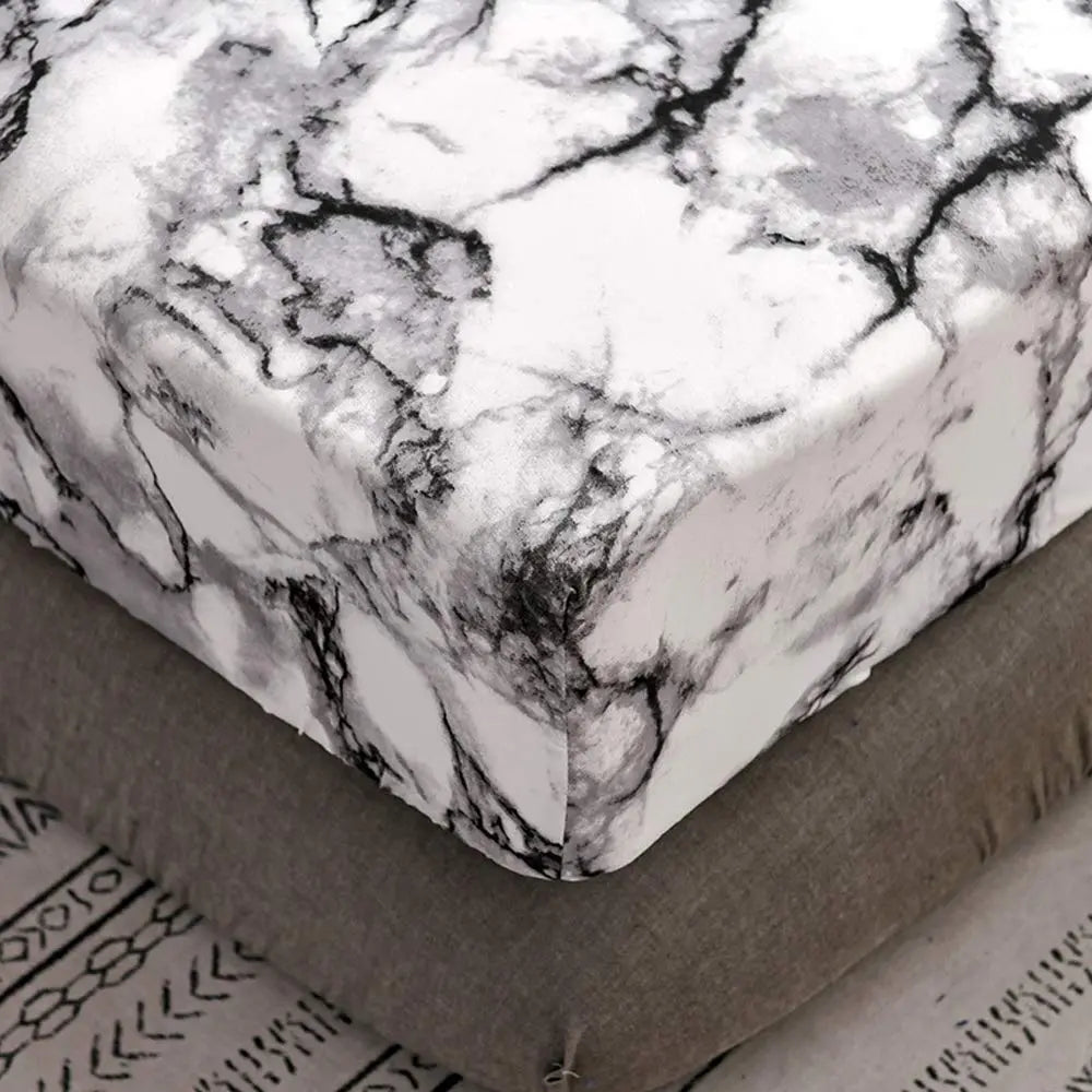Microfiber Fitted Sheet Set with Marble Print Breathable Fabric Daily Comfort Deep Fit Wrinkle-Free | Sansoti