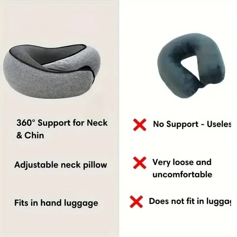 Nekkussen Memory Foam U-Vorm Reiskussen Ergonomisch Verstelbaar Comfort Slapen Onderweg Vliegtuig Auto Grijs | Sansoti