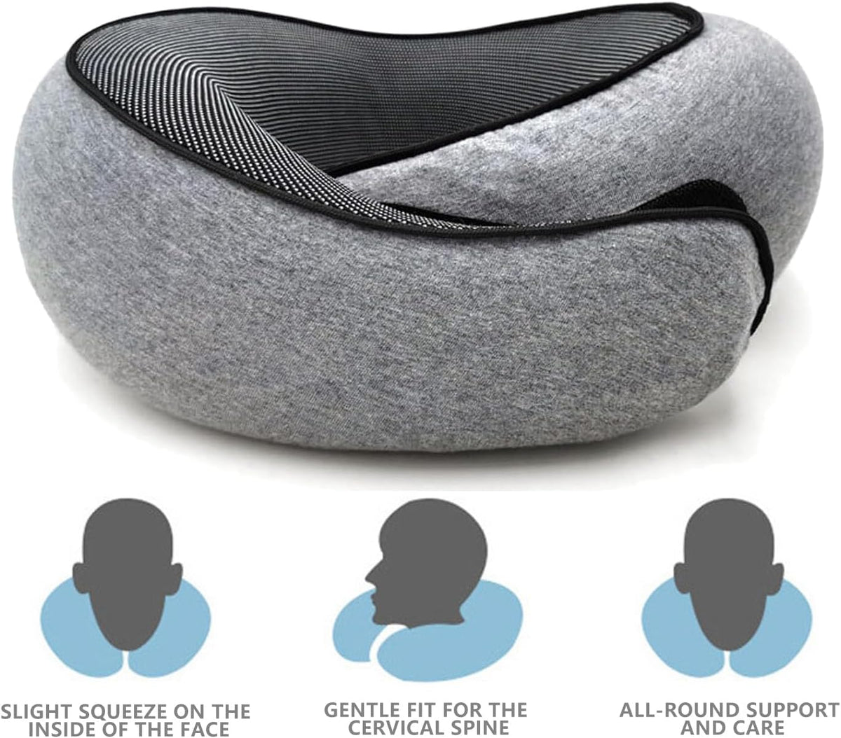Nekkussen Memory Foam U-Vorm Reiskussen Ergonomisch Verstelbaar Comfort Slapen Onderweg Vliegtuig Auto Grijs | Sansoti