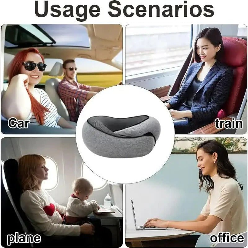 Nekkussen Memory Foam U-Vorm Reiskussen Ergonomisch Verstelbaar Comfort Slapen Onderweg Vliegtuig Auto Grijs | Sansoti