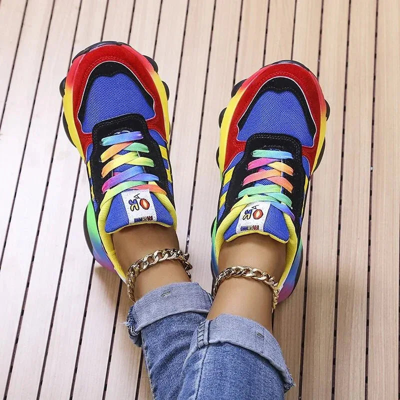 Dames Platformsneakers Multicolor met Orthopedische Zool Ademend Comfortabel Loopschoenen Vetersluiting | Sansoti