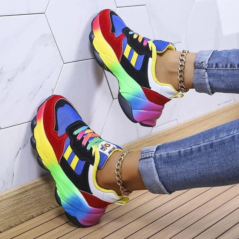 Dames Platformsneakers Multicolor met Orthopedische Zool Ademend Comfortabel Loopschoenen Vetersluiting | Sansoti
