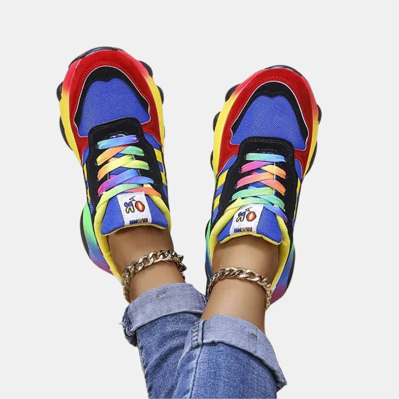 Dames Platformsneakers Multicolor met Orthopedische Zool Ademend Comfortabel Loopschoenen Vetersluiting | Sansoti