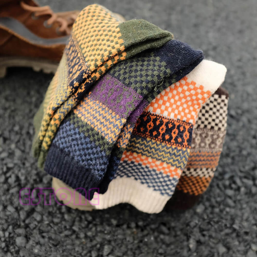 Set mit 4 Paar Vintage-Wollsocken Herbst Winter Jacquard-Muster Warm Atmungsaktiv Bequem Einheitsgröße Damen | Sansoti