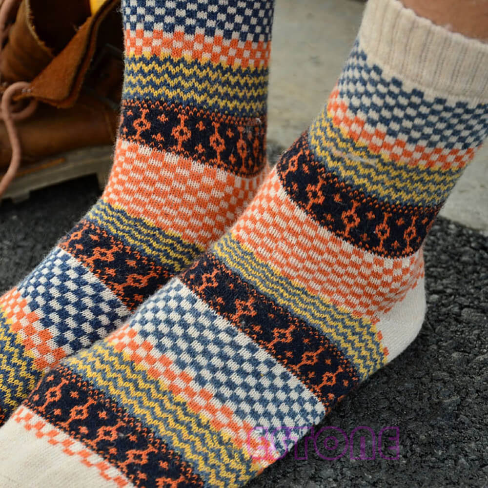 Set mit 4 Paar Vintage-Wollsocken Herbst Winter Jacquard-Muster Warm Atmungsaktiv Bequem Einheitsgröße Damen | Sansoti