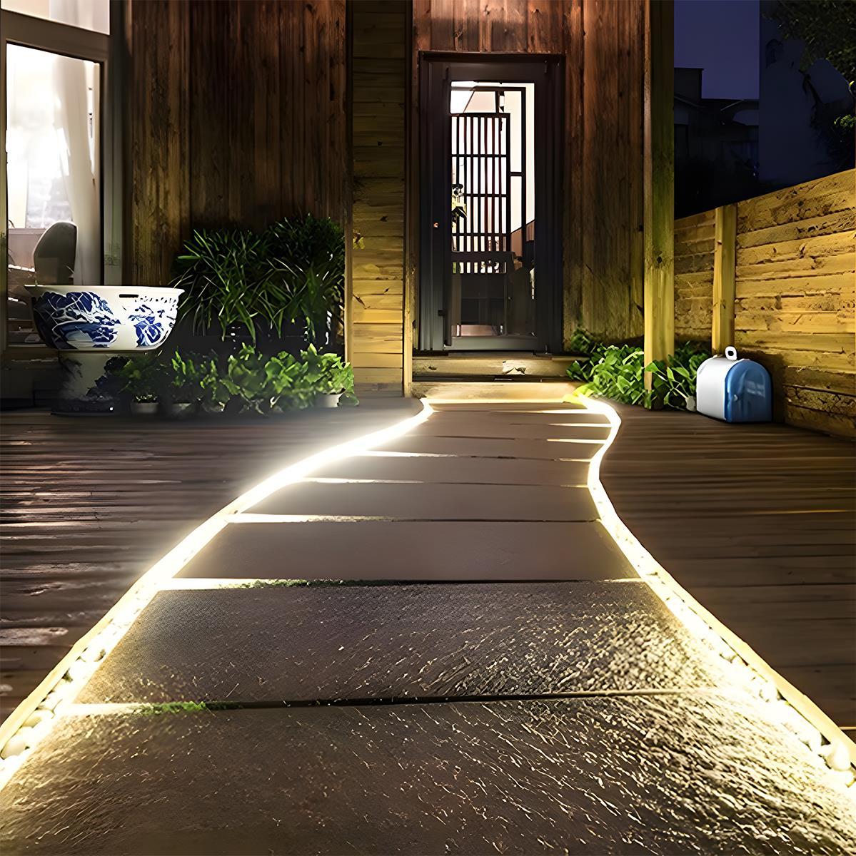 Bande LED extérieure Solaire 5W Blanc chaud IP65 Jardin Escalier Terrasse Encastré Bande lumineuse flexible 3000K Allée Sentier Éclairage d’ambiance Extérieur | Restfield