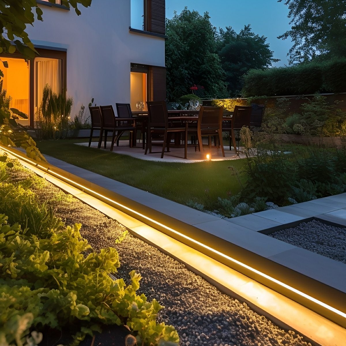 Bande LED extérieure Solaire 5W Blanc chaud IP65 Jardin Escalier Terrasse Encastré Bande lumineuse flexible 3000K Allée Sentier Éclairage d’ambiance Extérieur | Restfield