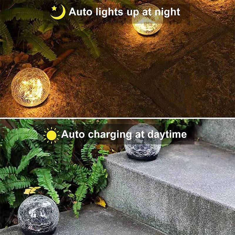 Solartuinlamp met Gekraakt Glas Effect en Warme LED-Verlichting voor Pad en Terras | Sansoti