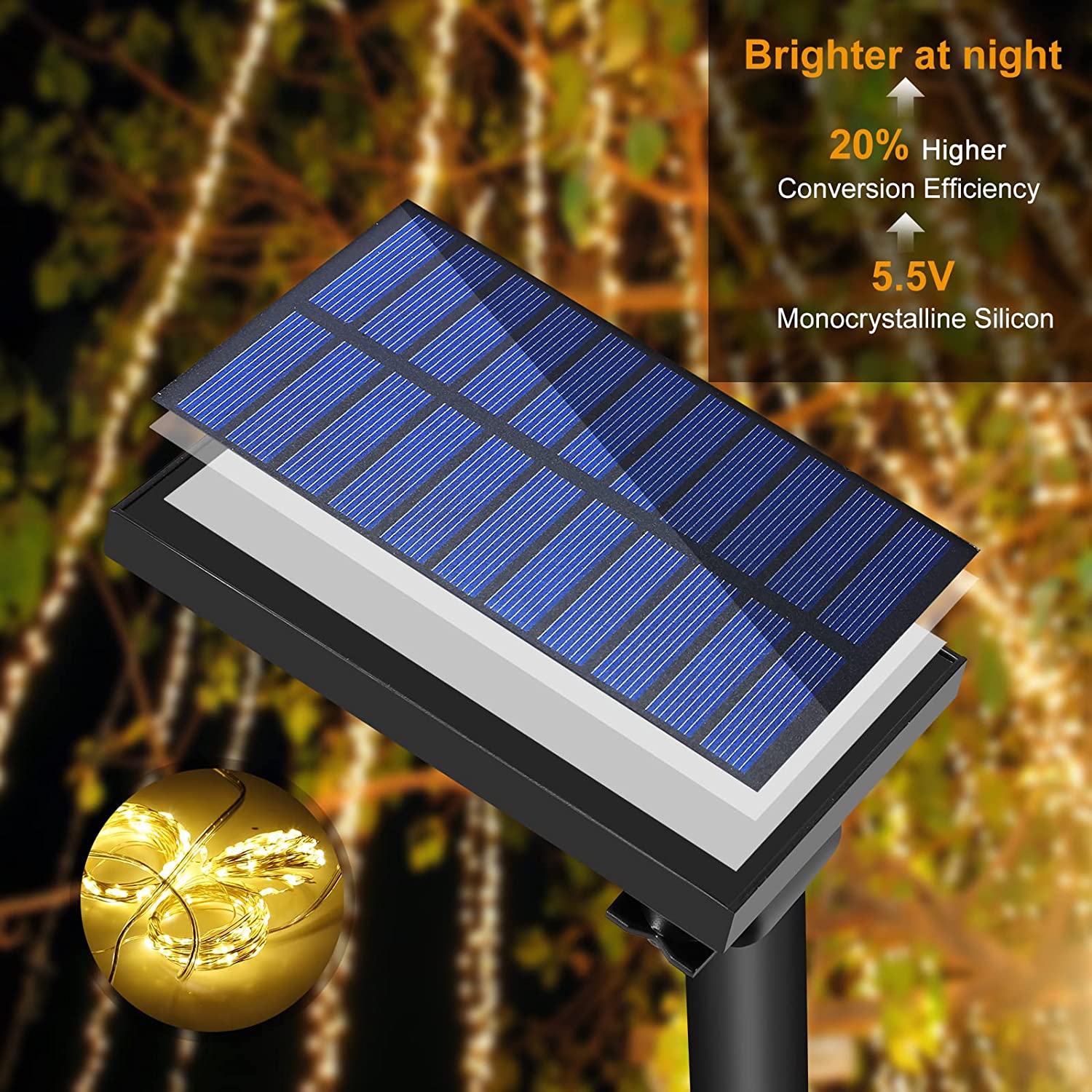 Zonne-energie Lichtgordijn voor Buiten 300 LED Warm Wit Waterbestendige Sfeerverlichting Tuin Terras | Sansoti