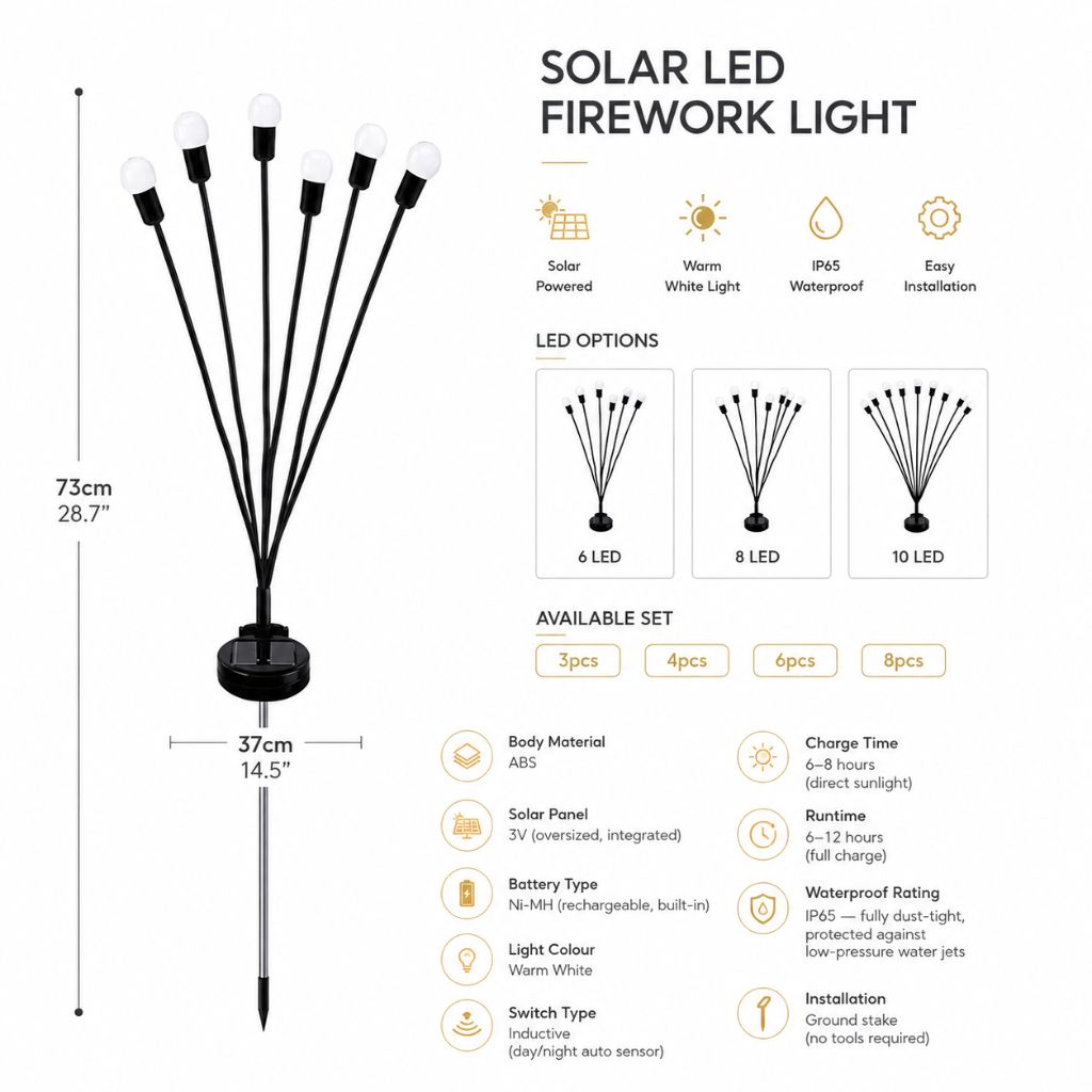 Solarne oświetlenie ogrodowe z poruszającymi się gałązkami LED, wodoodporne IP65, 6–10 diod LED, efekt świetlików, do użytku na zewnątrz | Sansoti