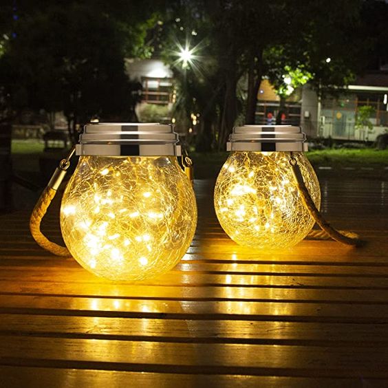 Zonne-energie Glazen Bol Lantaarn met Kraakglas Effect voor Tuin en Terras | Sansoti